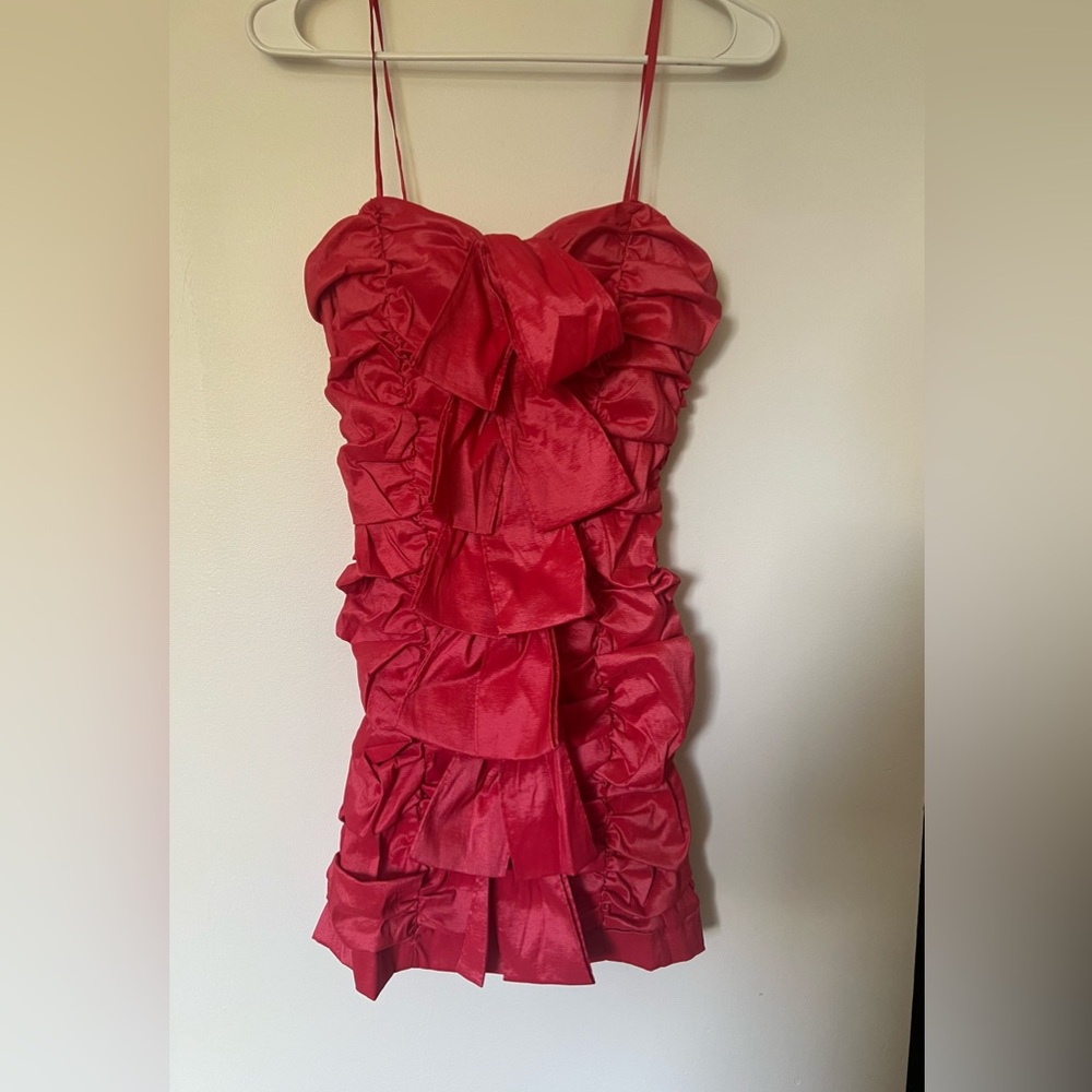 Arden B Pink Strapless Ruffle Mini Dress